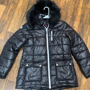 - PRE-LOVE EUC🖤Justice Girls’ Black Hooded Puffer Jacket Detachable FauxFur